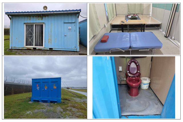 인천공항 보안경비업무 노동자가 이용하고 있는 컨테니어형 휴게실과 화장실. 사진제공=공공운수노조