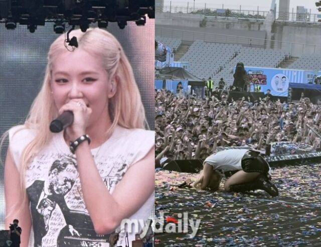 그룹 블랙핑크 멤버 로제가 '흠뻑쇼'에서 관객들을 향해 큰절을 올렸다. 마이데일리 및 로제 인스타그램