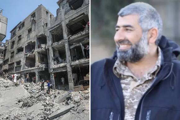 이스라엘 공습에 파괴된 가자시티(왼쪽)와 하마스 책사로 알려진 하캄 무함마드 이사 알이사 사령관. 출처=EPA 연합뉴스·이스라엘군 엑스