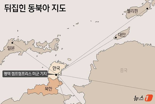 뒤집힌 동북아시아 지도 그래픽.ⓒ News1 윤주희 디자이너