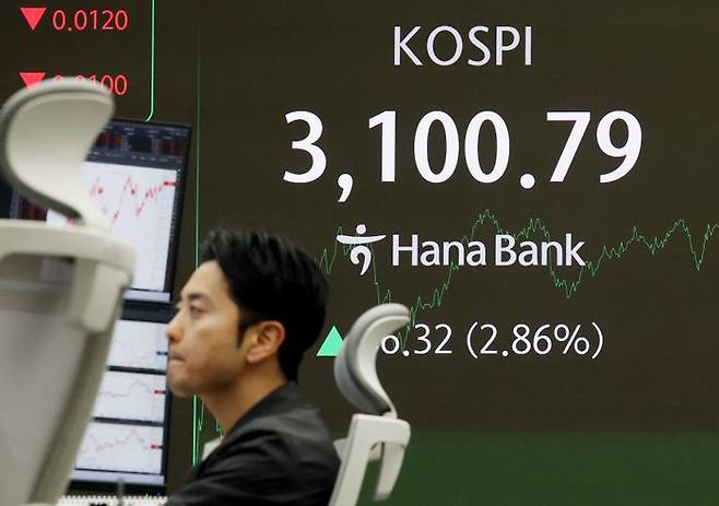 24일 서울 중구 하나은행 딜링룸에서 딜러들이 업무를 보고 있다. ⓒ뉴시스