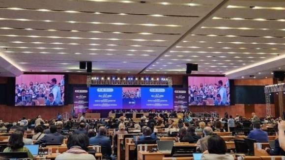 지난해 7월 21일부터 31일까지 인도 뉴델리에서 열린 제46차 세계유산위원회 회의장 전경 국가유산청 제공