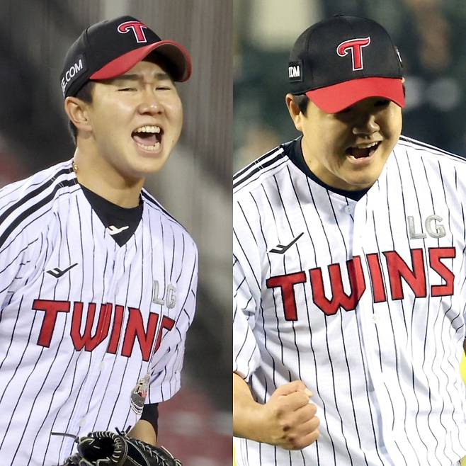 LG 유영찬(왼쪽)과 장현식. IS 포토