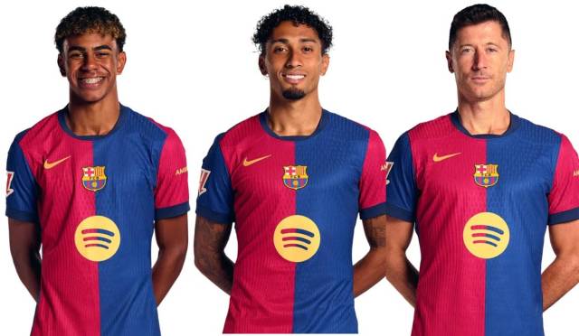(왼쪽부터) 라민 야말, 로베르트 레빈도프스키, 하피냐. FC바르셀로나 제공