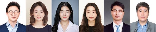 (왼쪽부터)이화여대의 주계일 교수, 지은현 박사과정생, 김예솔 석사졸업생, 이은지 통합과정생, 영남대 서정현 교수, 송영훈 박사. (사진=이화여대)