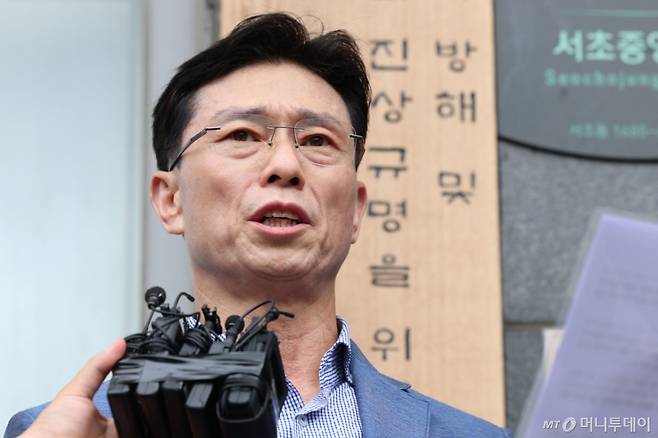 임성근 전 해병대 1사단장이 2일 서울 서초구 서초동에 마련된 이명현 순직해병 특검 사무실에 출석하며 입장표명을 하고 있다. 2025.07.02./사진=뉴시스