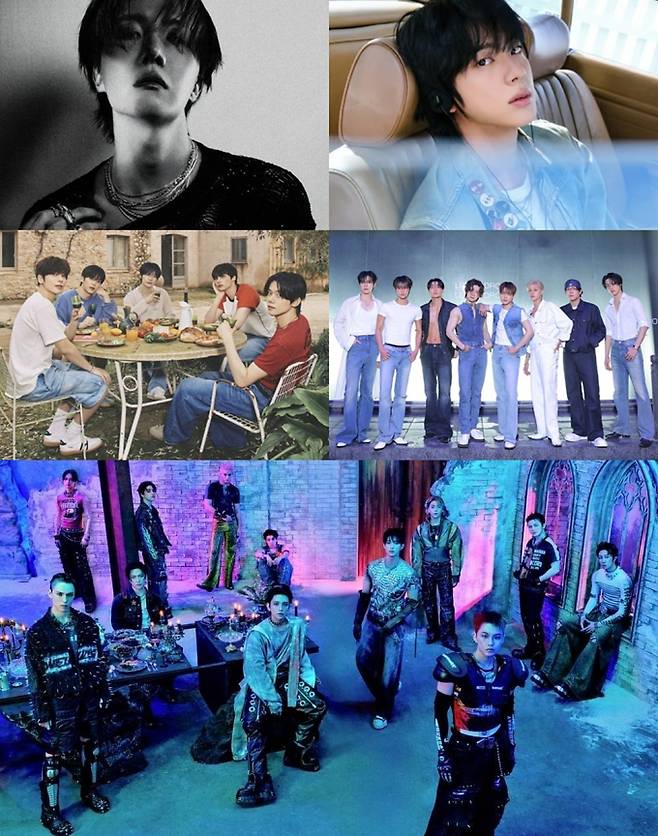 방탄소년단 제이홉, 진, 투모로우바이투게더, 에이티즈, 세븐틴 (제공: 빅히트 뮤직, KQ엔터테인먼트, 플레디스 엔터테인먼트)