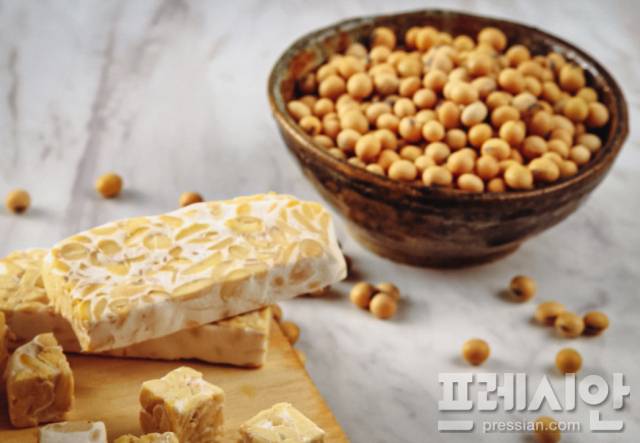 ▲ 탄소 발자국을 줄이는 ‘발효 단백질’의 대표 주자, 템페. 통째로 보이는 콩 입자가 고소한 풍미와 쫄깃한 식감을 만들어 주며 100g당 단백질 함량은 닭 가슴살에 버금간다. ⓒ프레시안(문상윤)