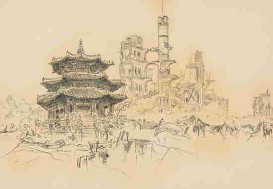 60여 년간 연필 하나로 그림을 그리는 등 '개미그림 연필화'로 유명한 원석연 화백(1922~2023년)이 그린 <조선호텔 옆 환구단>. 한경DB