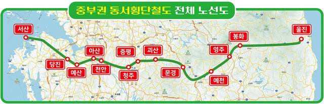 중부권 동서횡단철도 전체 노선도. 울진군 제공