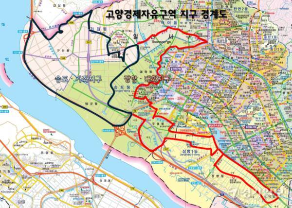 고양경제자유구역 지구 경계도. 신진욱기자