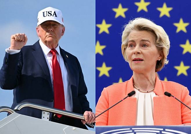 도널드 트럼프 미국 대통령(왼쪽)과 우르줄라 폰데어라이엔 EU(유럽연합) 집행위원장 /로이터=뉴스1