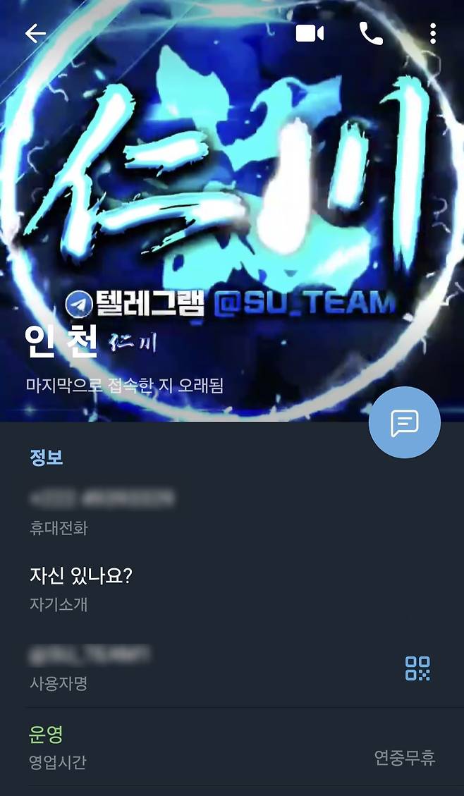 경찰에 붙잡힌 '변작 중계기 업체' 일당이 사용하던 텔레그램 계정. 일당은 해당 계정으로 보이스피싱 조직과 소통하고 자신들이 제공하는 서비스를 홍보한 것으로 알려졌다. /사진=텔레그램 갈무리