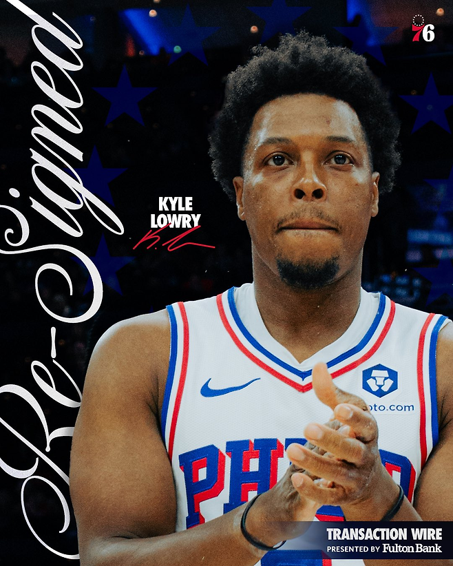 필라델피아와 1년 재계약한 카일 라우리. 필라델피아 SNS