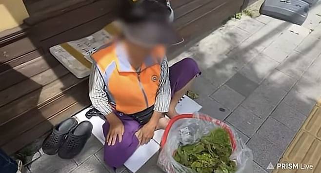 폭염 속 길거리에서 상추를 파는 할머니 모습. 유튜브 채널 '오동지'