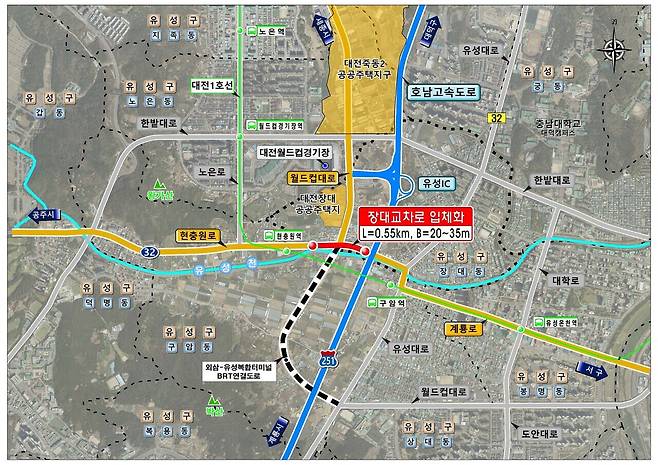 장대교차로 입체화 사업 위치도. 대전시 제공
