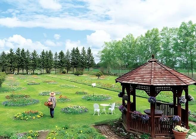 ‘일본의 타샤 튜더’로 불린 고(故) 시치쿠 아키요 여사가 홋카이도에 가꾼 시치쿠 가든. 한진관광 제공