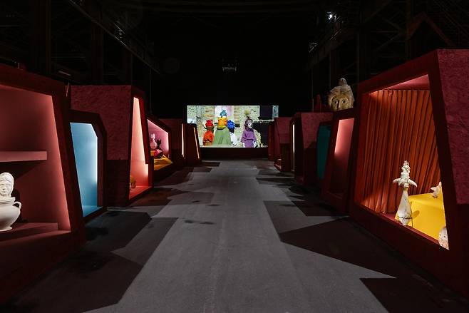 A view of the exhibition "I Am Hymns of the New Temples" at La Grande Halle of LUMA Arles in Arles, France (Victor Picon)