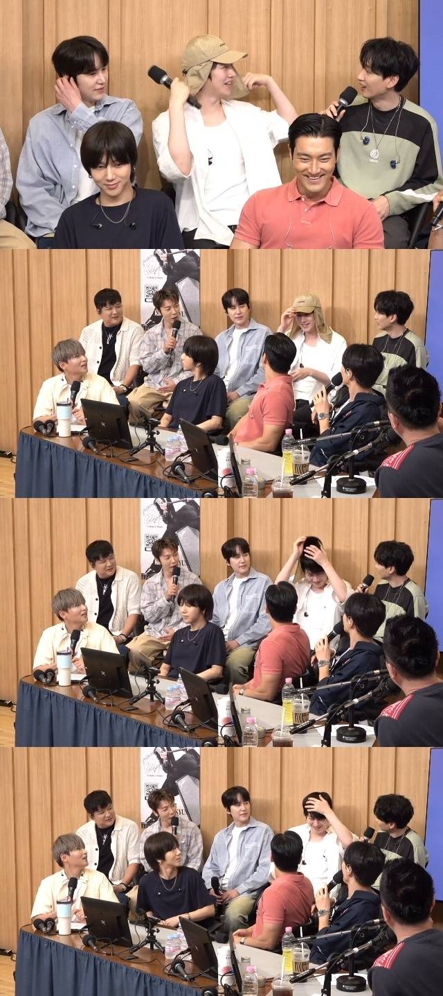 왼쪽 위부터 신동, 동해, 규현, 김희철, 은혁, 려욱, 예성, 최시원, 이특(SBS 파워FM ‘두시탈출 컬투쇼’ 캡처)