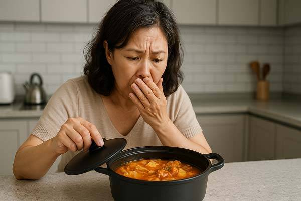 찌개에서 상한 냄새가 나거나 색깔이 변하고, 하얀 막이 생긴다면 바로 버려야 한다./사진=AI 생성 이미지