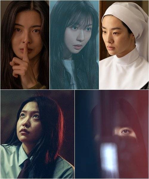 (왼쪽부터 시계방향으로) ‘노이즈’ 이선빈·‘괴기열차’ 주현영·‘구마수녀’ 스테파니 리·‘검은 령’ 임도화, ‘강령: 귀신놀이’ 김예림, 사진제공|바이포엠스튜디오·NEW·제이앤씨미디어그룹 ·스튜디오 디에이치엘
