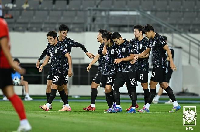 ▲ 11일 오후 용인미르스타디움에서 대한민국과 홍콩의 2025 동아시안컵 2차전이 열렸다. 강상윤과 이호재의 A매치 데뷔골을 앞세운 한국이 2-0으로 홍콩을 꺾고 2연승을 달렸다. ⓒ 대한축구협회