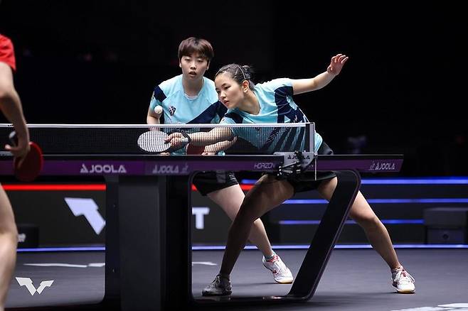 WTT 미국 스매시 여자복식에 나선 유한나(왼쪽)와 김나영