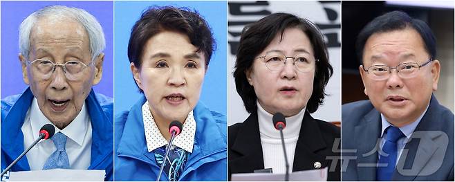 이재명 대통령이 유럽연합(EU)과 프랑스, 영국, 인도에 특사단을 파견한다. 대통령실은 13일 보도자료를 통해 "우리 정부는 국제사회에 민주 대한민국의 복귀를 알리고, 새 정부의 국정 철학 및 대외정책을 설명하기 위해 주요국에 대통령 특사단을 파견하기로 했다"고 밝혔다. 사지은 왼쪽부터 유럽연합(EU) 특사단장 윤여준 환경부 장관, 프랑스 특사단장 강금실 전 법무부 장관, 영국 특사단장 추미애 더불어민주당 의원, 인도 특사단장 김부겸 전 국무총리. (뉴스1 DB) 2025.7.13/뉴스1 ⓒ News1 포토공용 기자