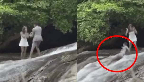 여자친구에게 프러포즈하다가 미끄러져 폭포 아래로 추락하는 사고가 발생했다 /사진=엑스(X·옛 트위터) 캡처