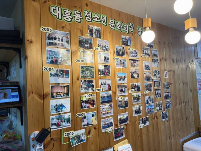 대흥동청소년문화의집 벽면에 그간의 추억들이 빼곡히 채워져 있다. 사진=김세영 기자