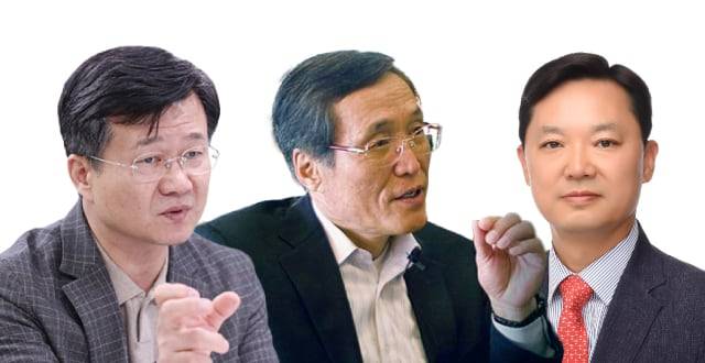 왼쪽부터 강은호 전 방위사업청장, 김승조 전 한국항공우주연구원장, 장원준 전북대 방위산업융합전공 교수. /그래픽=정서희