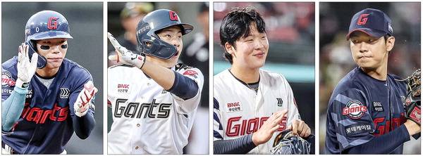 올해 ‘롯데판 화수분 야구’ 상징으로 꼽히는 장두성(왼쪽부터) 박찬형 이민석 홍민기. 롯데 자이언츠 제공