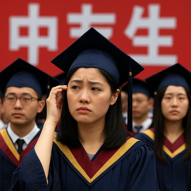 중국 대학 졸업생이 취업 문제로 고민하고 있다. 챗GPT 생성 이미지.
