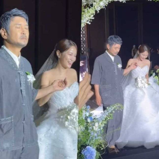 방송인 김대희가 김지민의 손을 잡고 버진로드를 함께 걷고 있다. 사진ㅣ박성광SNS