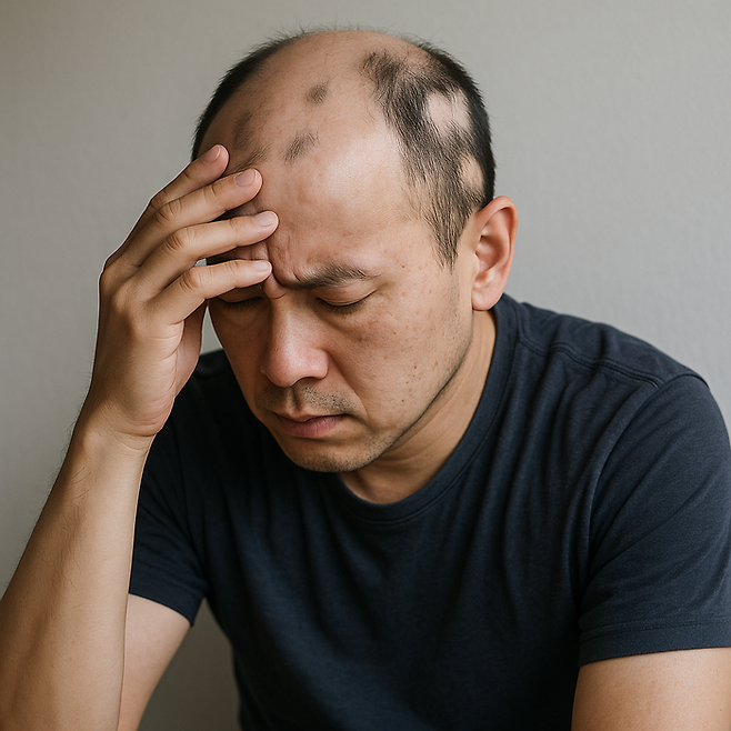 원형 탈모로 고민하는 남성 이미지. 사진=챗GPT