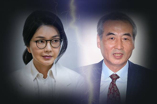 김건희 여사(왼쪽)의 '집사 게이트'에 대한 수사를 진행 중인 특별검사팀은 김범수 카카오 창업자와 조현상 HS효성 부회장, 윤창호 전 한국증권금융 사장, 김익래 전 다우키움 회장 등을 오는 17일 참고인 신분으로 소환해 조사하기로 했다. 오른쪽은 민중기 특별검사. ⓒ시사저널 양선영 디자이너·연합뉴스