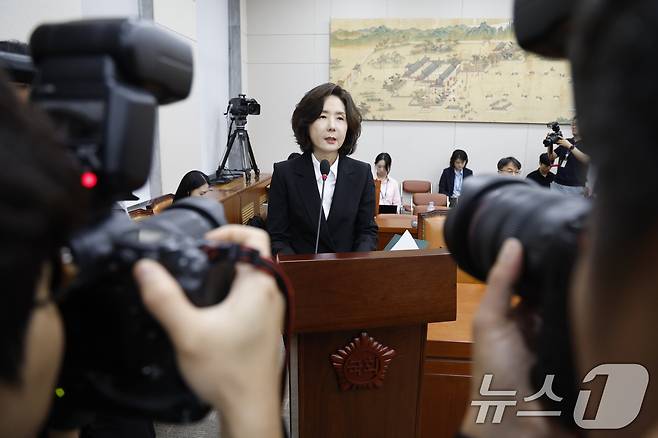 이진숙 사회부총리 겸 교육부 장관 후보자가 16일 오전 서울 여의도 국회 교육위원회에서 열린 인사청문회에서 발언을 하고 있다.2025.7.16/뉴스1 ⓒ News1 안은나 기자