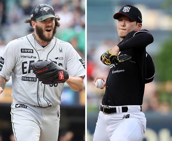 한화 코디 폰세(왼쪽)와 KT 배제성이 17일 수원에서 열리는 한화와 KT의 후반기 첫 경기에서 선발 격돌한다. 한화 이글스 제공·연합뉴스