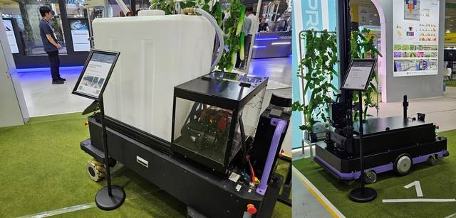 아이오크롭스 ‘헤르마이’ 방제 로봇(왼쪽)과 예찰 로봇(오른쪽)