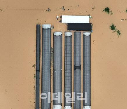 충남 예산군의 폭우로 침수된 한 비닐하우스(사진=연합뉴스)