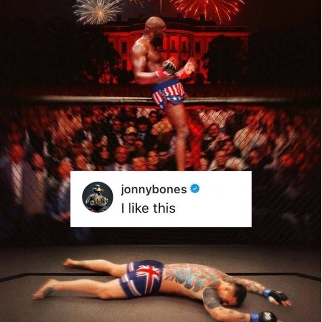 존스가 아스피날을 쓰러뜨리는 장면, 1년 뒤 백악관에서 현실이 될 수 있을까. 사진=X