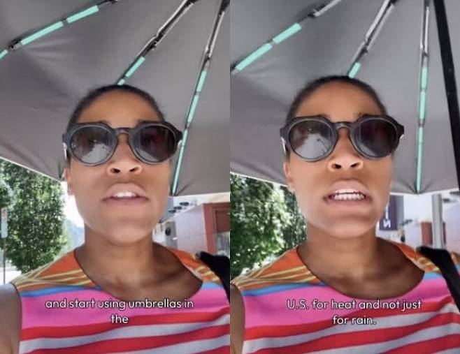 양산을 사용하고 있는 앰버 퍼거슨.(사진=틱톡)