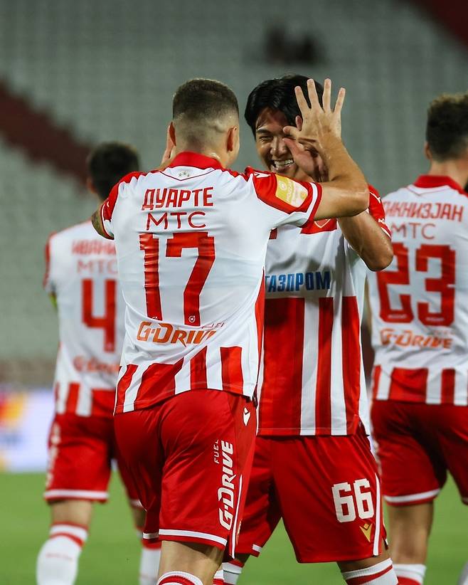 세르비아 리그 개막전에서 도움을 올린 설영우. 사진 | 츠르베나 즈베즈다 SNS