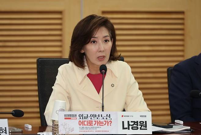 나경원 국민의힘 의원이 6월 26일 오전 서울 여의도 국회 의원회관에서 열린 '이재명정권 외교·안보 노선, 어디로 가는가' 긴급토론회에서 발언하고 있다.ⓒ뉴시스