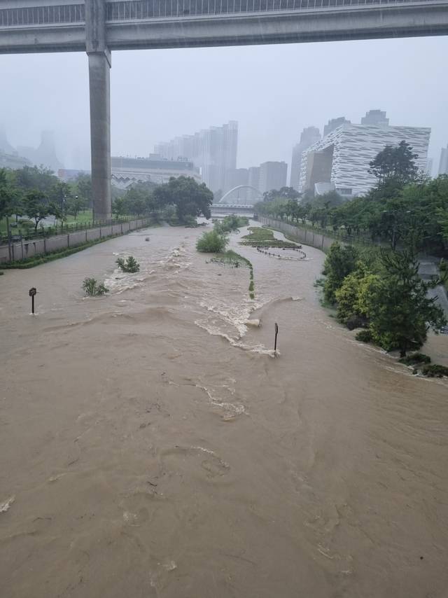 물에 잠긴 세종시 도심 하천.연합뉴스