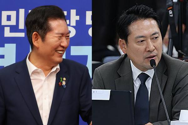 당 대표 선거에 출마한 민주당 정청래 의원과 국민의힘 장동혁 의원. 사진=연합뉴스 제공