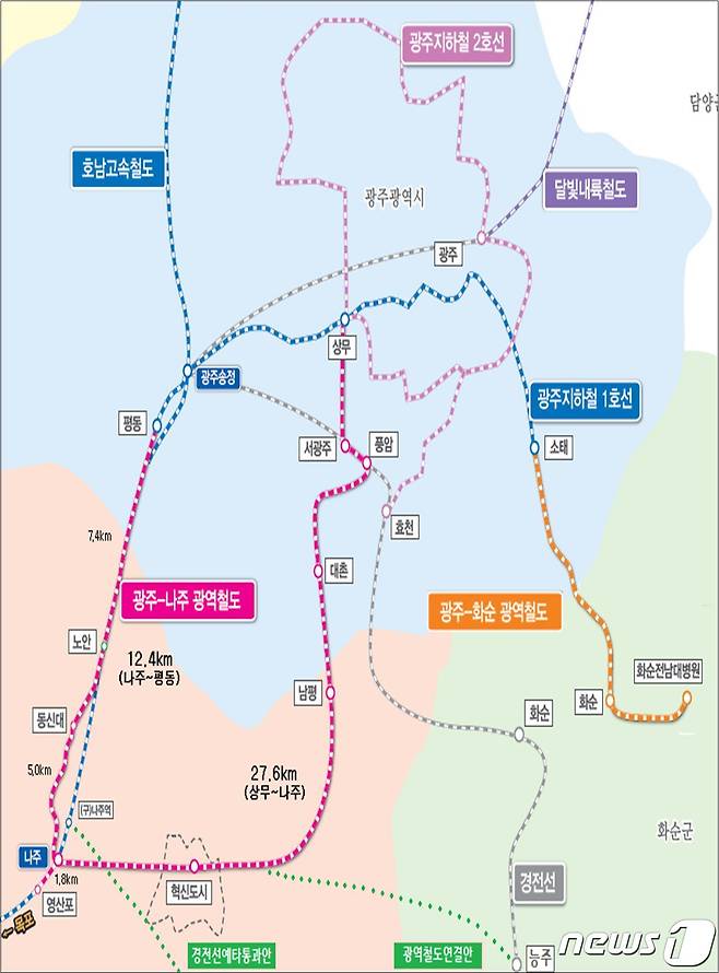 광주서 나주, 화순 등을 잇는 광역철도 구상./뉴스1