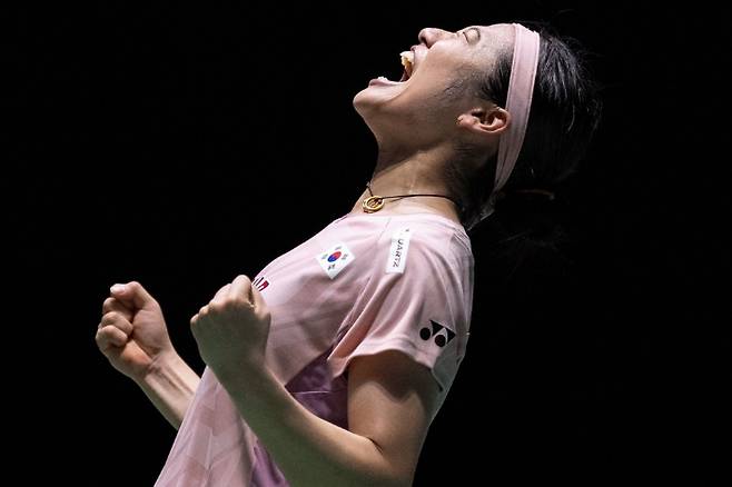 우승 뒤 포효하는 안세영. 연합뉴스