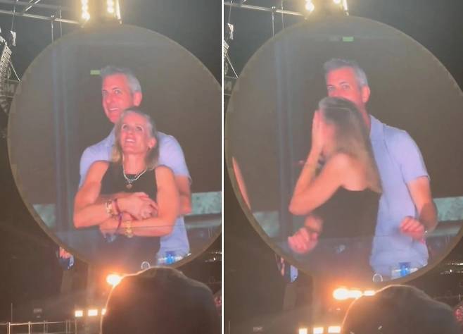 미국 IT 기업 아스트로노머 최고경영자(CEO) 앤디 바이런이 직원과 포옹하는 장면이 콜드플레이의 미국 공연에서 포착돼 논란이 일었다. 틱톡 캡처