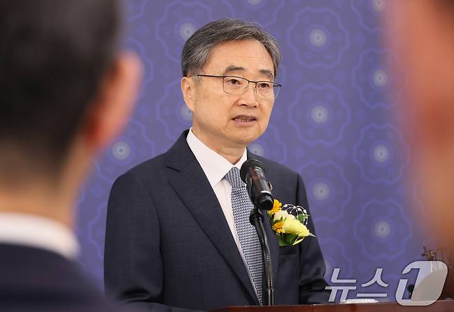 조현 외교부 장관이 21일 서울 종로구 외교부 서희홀에서 열린 취임식에서 취임사를 하고 있다. (공동취재) 2025.7.21/뉴스1 ⓒ News1 임세영 기자